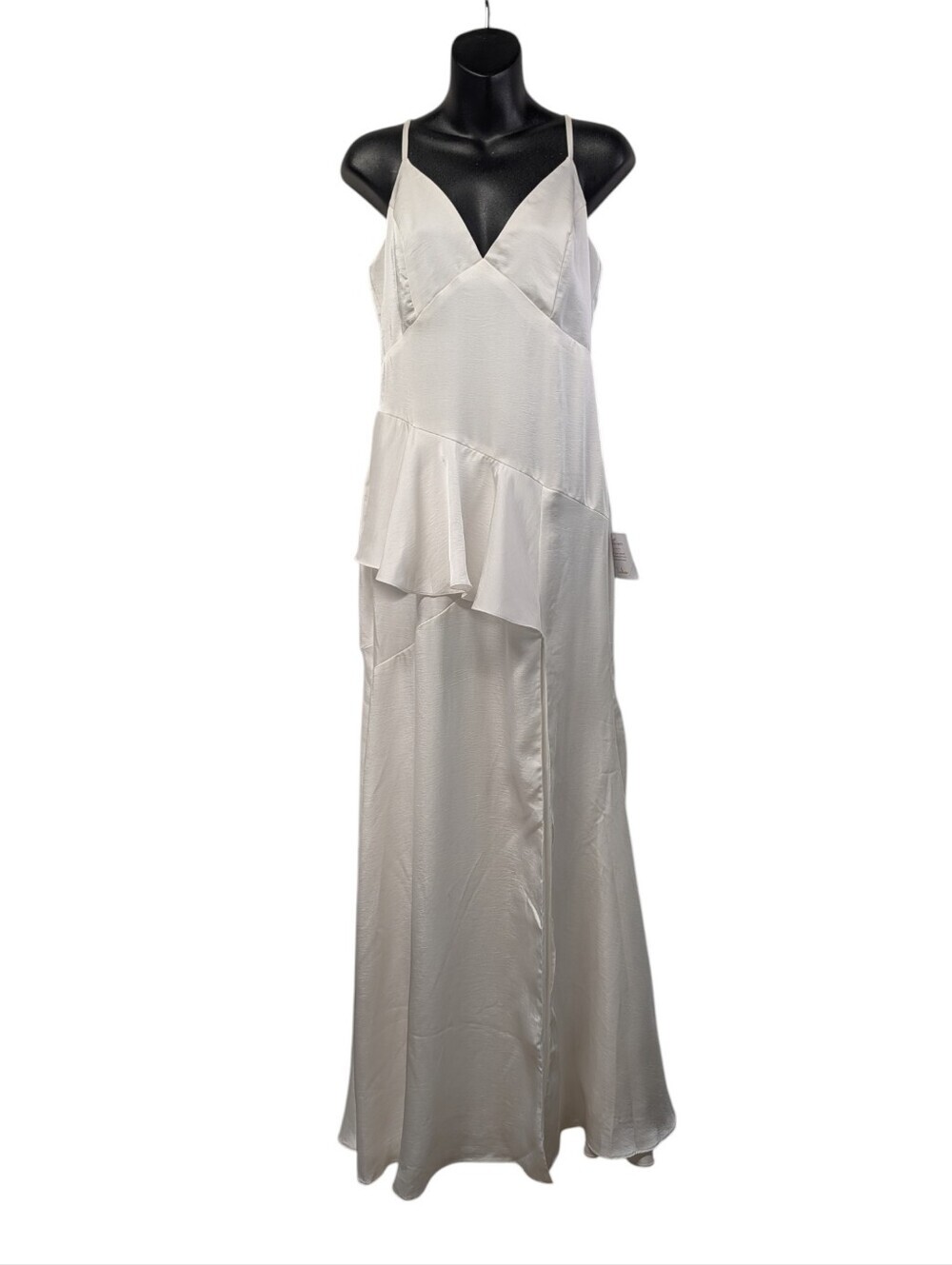 Lulus Unforgettable Adoration White Satin Asymmetrical Maxi Dress M NWT Wedding